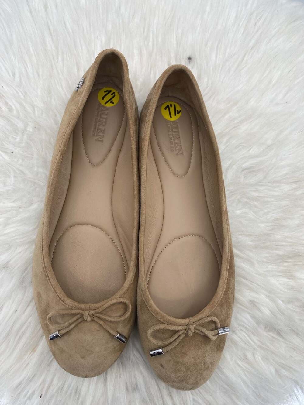 Lauren Ralph Lauren Jayna Suede Bow Ballet Flat Size 7.5 Tan Camel